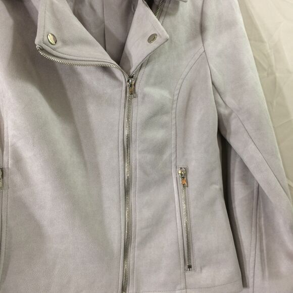 Solitaire Faux Suede Moto Jacket Gray Zip Front Size Small 2 Pockets Soft - Picture 4 of 4